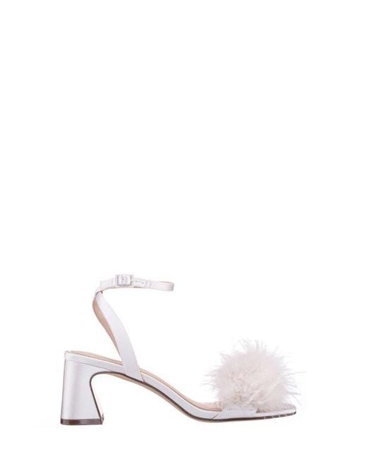 Nina White Bev Ankle Strap Faux Feather Sandal
