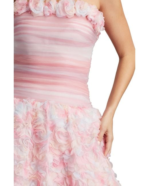Tadashi Shoji Pink 3-d Floral Strapless Cocktail Dress