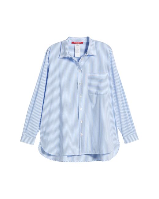 Marina Rinaldi Blue Citrato Oversize Directional Stripe Cotton Blend Button-up Shirt