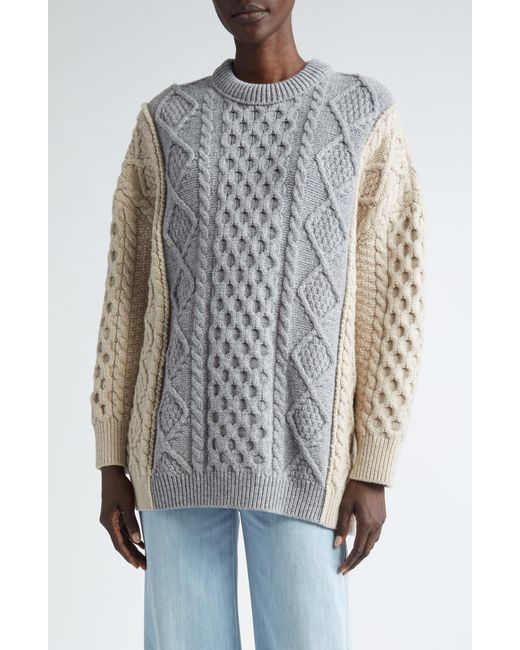 Bottega Veneta Brown Colorblock Wool Blend Aran Sweater