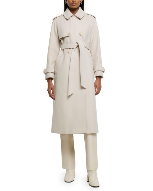 River Island Natural Relaxed Fit Belted Longline Trench Coat