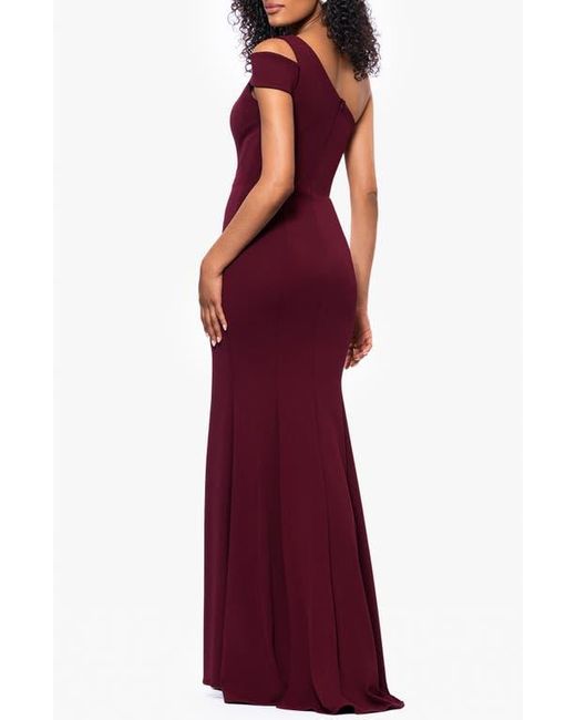 Betsy & Adam Red One-Shoulder Scuba Crepe Gown