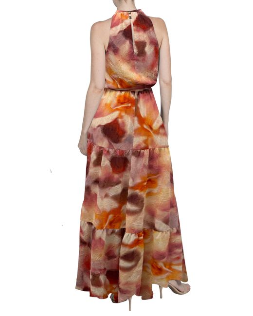 Julia Jordan White Abstract Print Crinkle Chiffon Maxi Dress