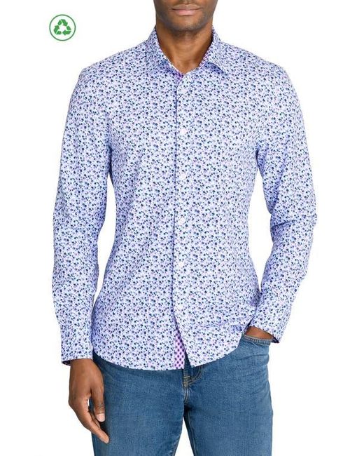 Con.struct Blue Slim Fit Ditsy Floral Recycled 4-Way Stretch Performance Long Sleeve Shirt for men