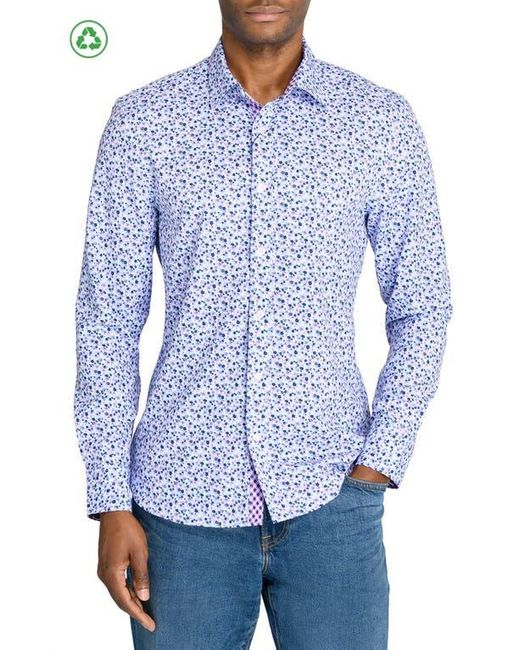 Con.struct Blue Slim Fit Ditsy Floral Recycled 4-Way Stretch Performance Long Sleeve Shirt for men