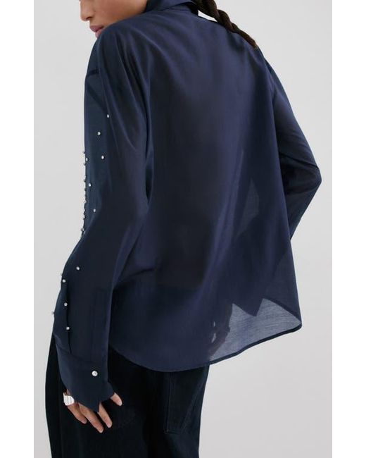 Mango Blue Rhinestone Button-Up Shirt