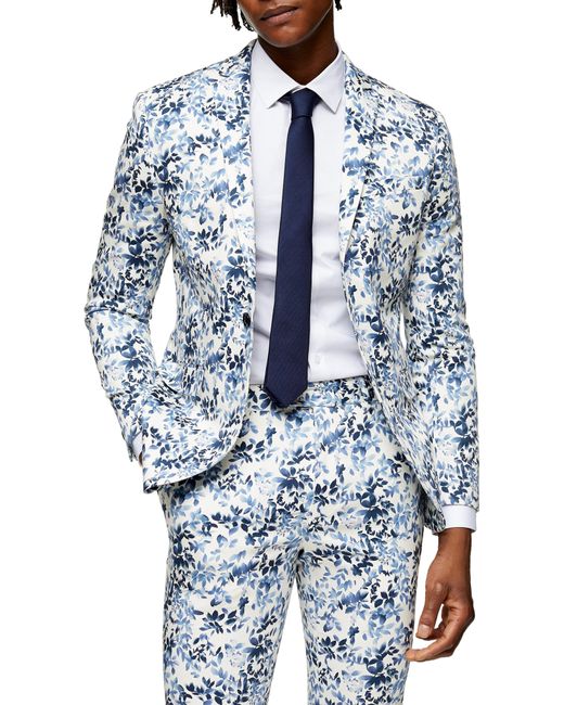 Topman Blue Floral Skinny Fit Suit Blazer for men