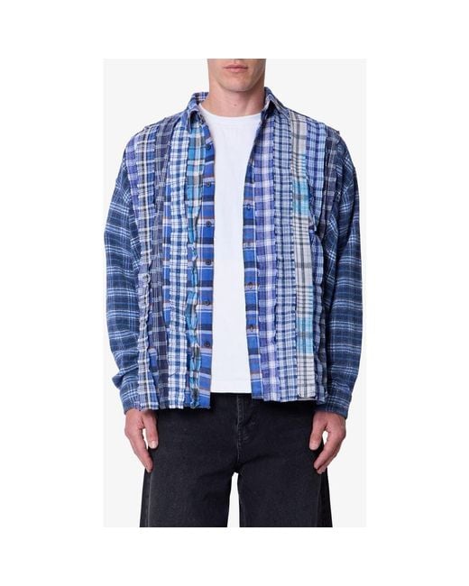 MNML Blue Patchwork Plaid Shirt for men