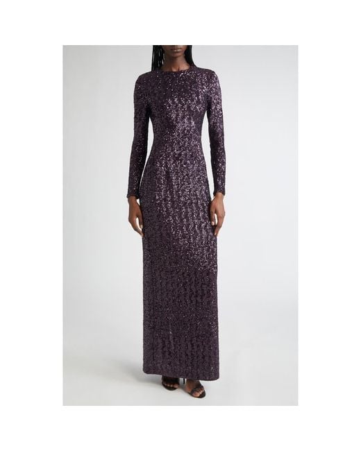 Michael Kors Women's Purple Sequin Long Sleeve Sheath Gown