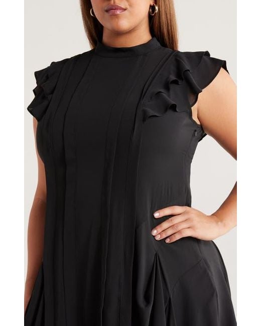 Chelsea28 Black Pintuck Handkerchief Hem Dress
