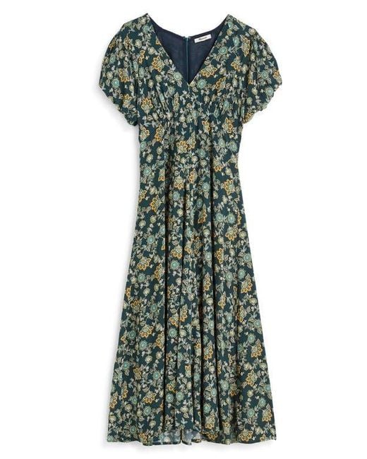 Madewell Floral Seamed Puff Sleeve Midi Dress in Green | Lyst