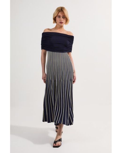 Karen Millen Blue Striped Bardot Knitted Maxi Dress