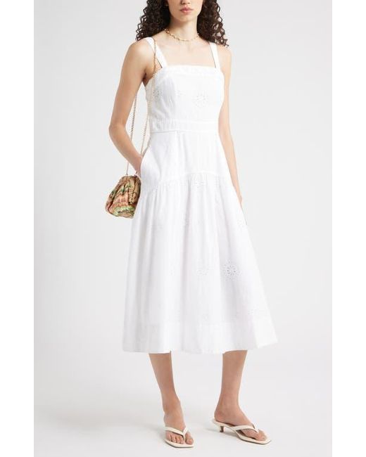Chelsea28 White Removable Strap Eyelet Embroidery Midi Dress