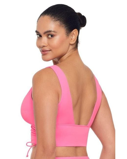 S3 Apparel Pink Supportive And Sculpting Cinched Adjustable Midkini Swimsuit Top