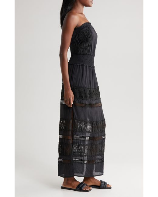 Elan Black Lace Strapless Cover-up Maxi Dress