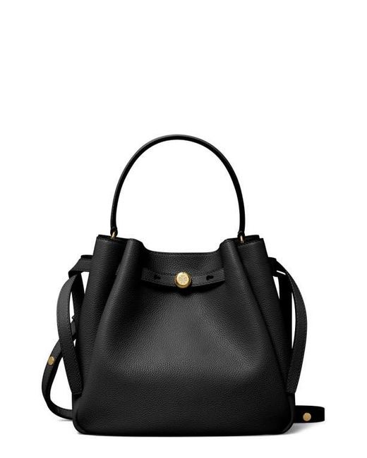 Tory Burch Black Romy Pebble Leather Bucket Bag