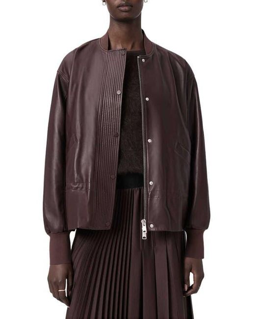 AllSaints Brown Sofi Leather Bomber Jacket