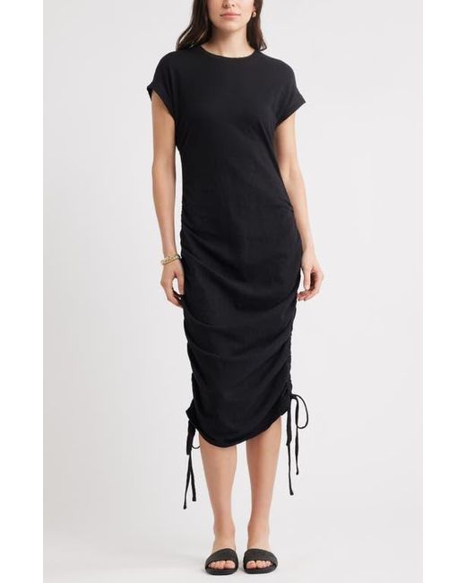 Caslon Black Ruched Cotton Midi T-Shirt Dress