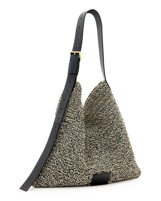 AllSaints Gray Asha Straw Shoulder Bag