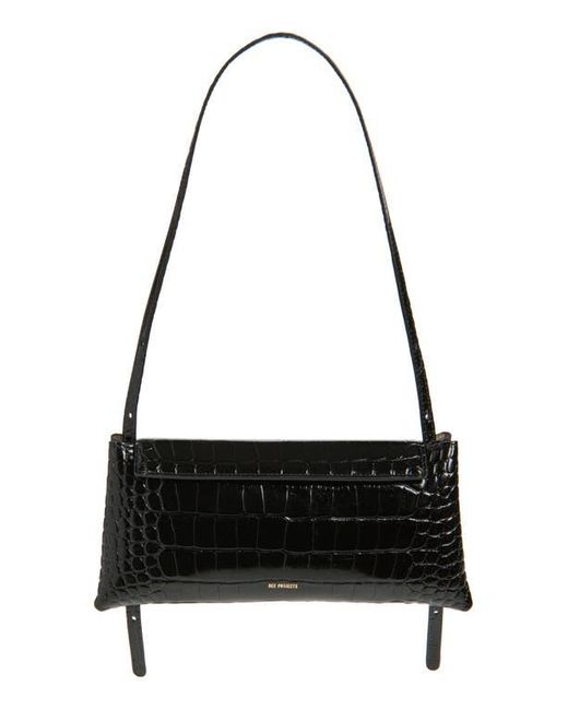 REE PROJECTS Black Elieze Croc Embossed Patent Leather Clutch