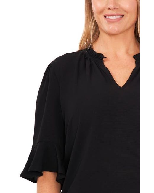 Cece Black Split Neck Blouse