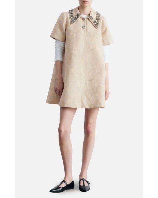 & Other Stories Natural Faux Pearl & Rhinestone Detail Metallic Jacquard Minidress