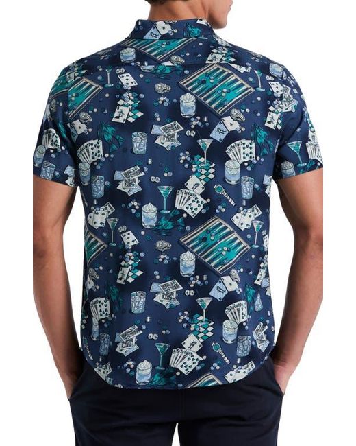 Original Penguin Blue Poker Table Print Short Sleeve Button-Up Shirt for men
