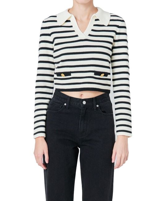 Endless Rose Black Stripe Collared Sweater