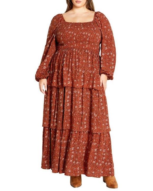 City Chic Women's Dahlia Smocked Long Sleeve Tiered Maxi Dress