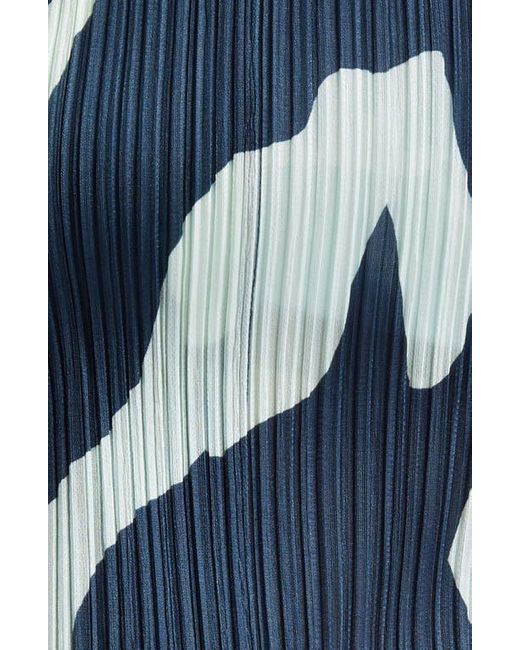 Pleats Please Issey Miyake Blue Refraction Print Pleated Pants