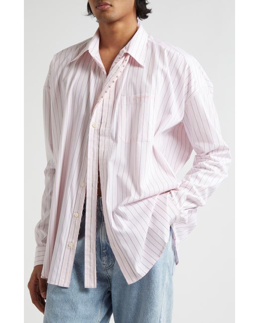 Y. Project Pink Oversize Hook & Eye Placket Stripe Shirt for men
