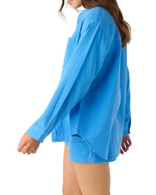 O'neill Sportswear Blue Leni Oversize Cotton Gauze Button-Up Shirt