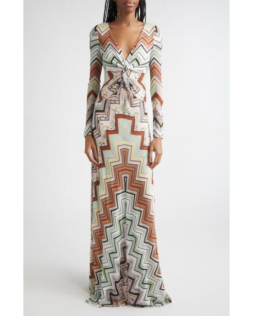 Missoni Long Sleeve Twist Front Zigzag Knit Maxi Dress in Metallic | Lyst