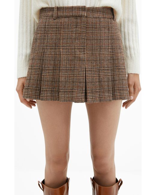 Mango Brown Glen Plaid Miniskirt