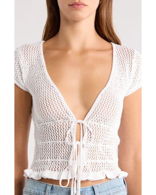 PacSun Blue Madeline Open Stitch Tie Front Cotton Top