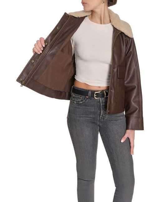 Levi's Brown Relaxed Faux Leather Aviator Jacket With Removable Sherpa Collar