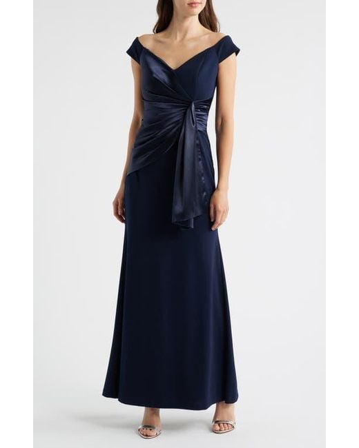 Eliza J Blue Mixed Media Off The Shoulder Gown