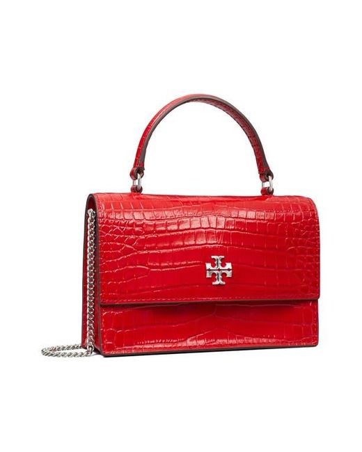 Tory Burch Red Mini Kira Croc Embossed Leather Top Handle Bag
