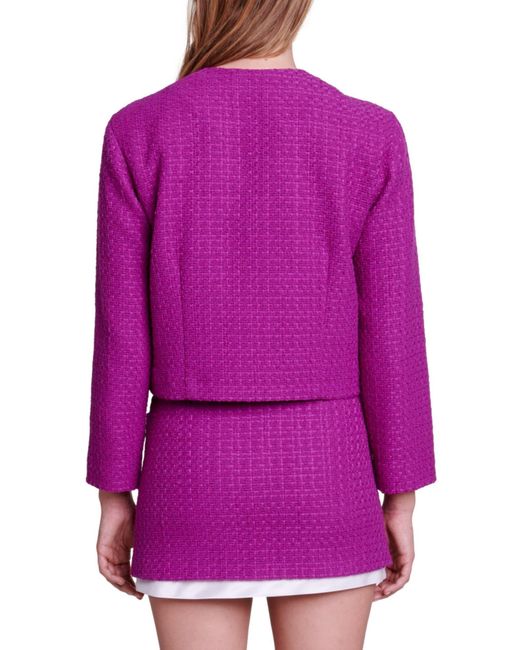 Maje Purple Vienna Tweed Crop Blazer
