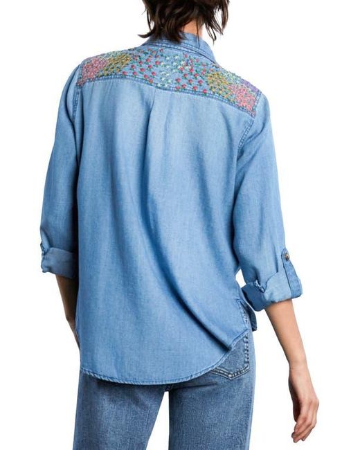 BILLY T Blue Flower Patch Embroidered Button-Up Shirt