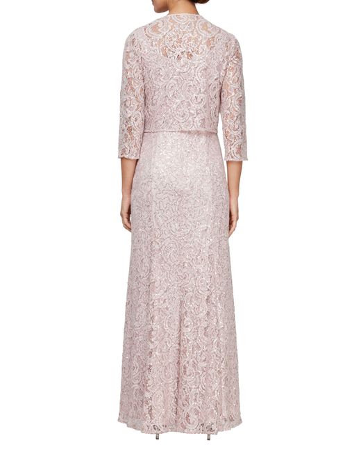 Alex Evenings Pink Two-piece Sequin Lace Gown & Jacket