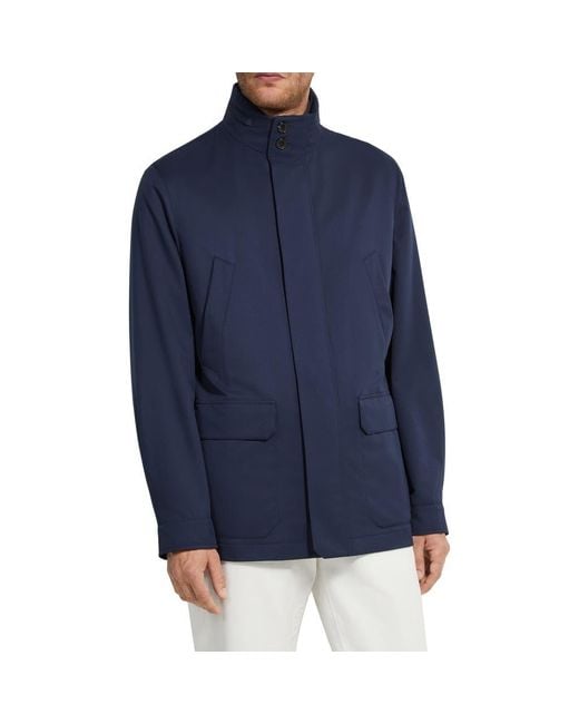 ZEGNA Men's Blue Water Repellent Microfiber Twill Field Jacket