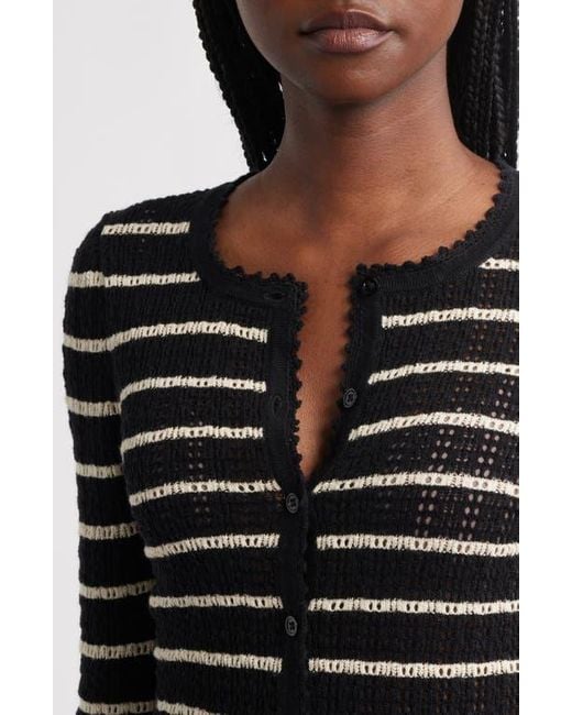 Doen Black Therese Stripe Open Knit Pima Cotton & Silk Cardigan