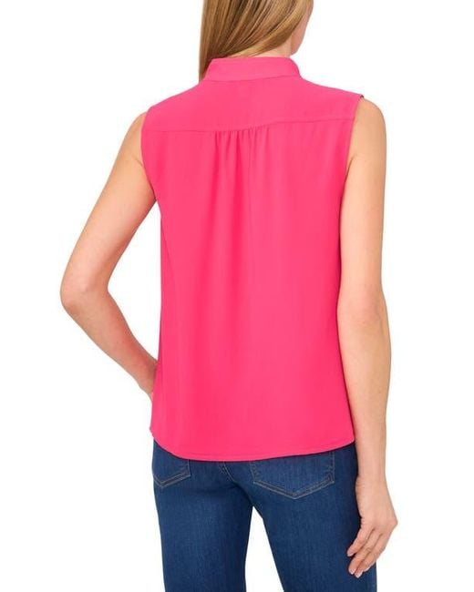 Cece Pink Sleeveless Mandarin Collar Button-Up Shirt