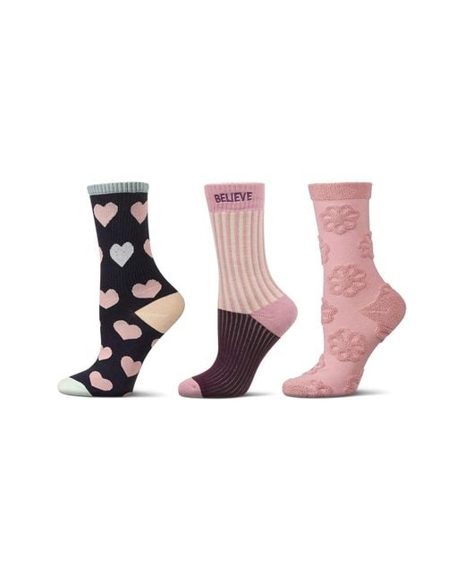 Memoi Pink Assorted 3-Pack Crew Socks