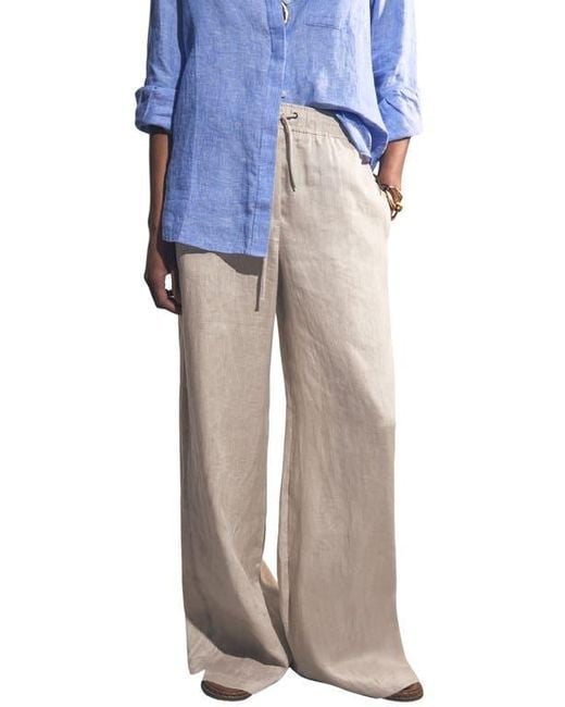 Reiss Blue Willow Wide Leg Linen Blend Drawstring Pants