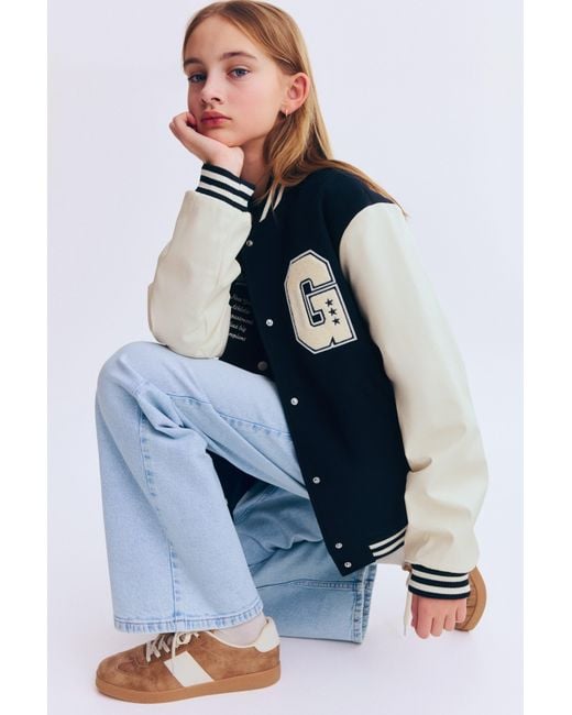 H&M Blue Appliquéd Baseball Jacket