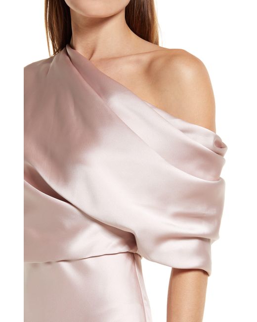 Amsale Pink One-shoulder Fluid Satin Gown