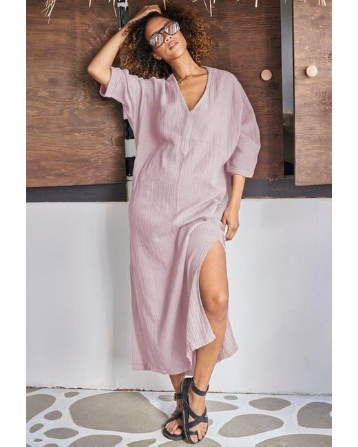 ocean + main Pink Gauze Arc Seam Caftan
