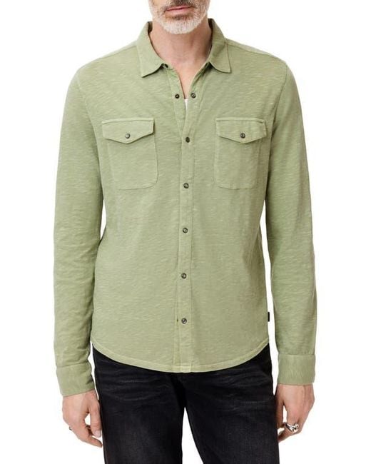 John Varvatos Green Avron Slub Organic Cotton Knit Snap-Up Western Shirt for men